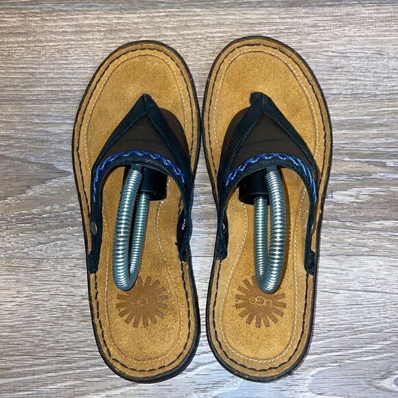 Ugg Niya Slip On Strap Black Leather Thong Women’s Size 7 Flip Flop Sandal NWOT - Picture 5 of 12